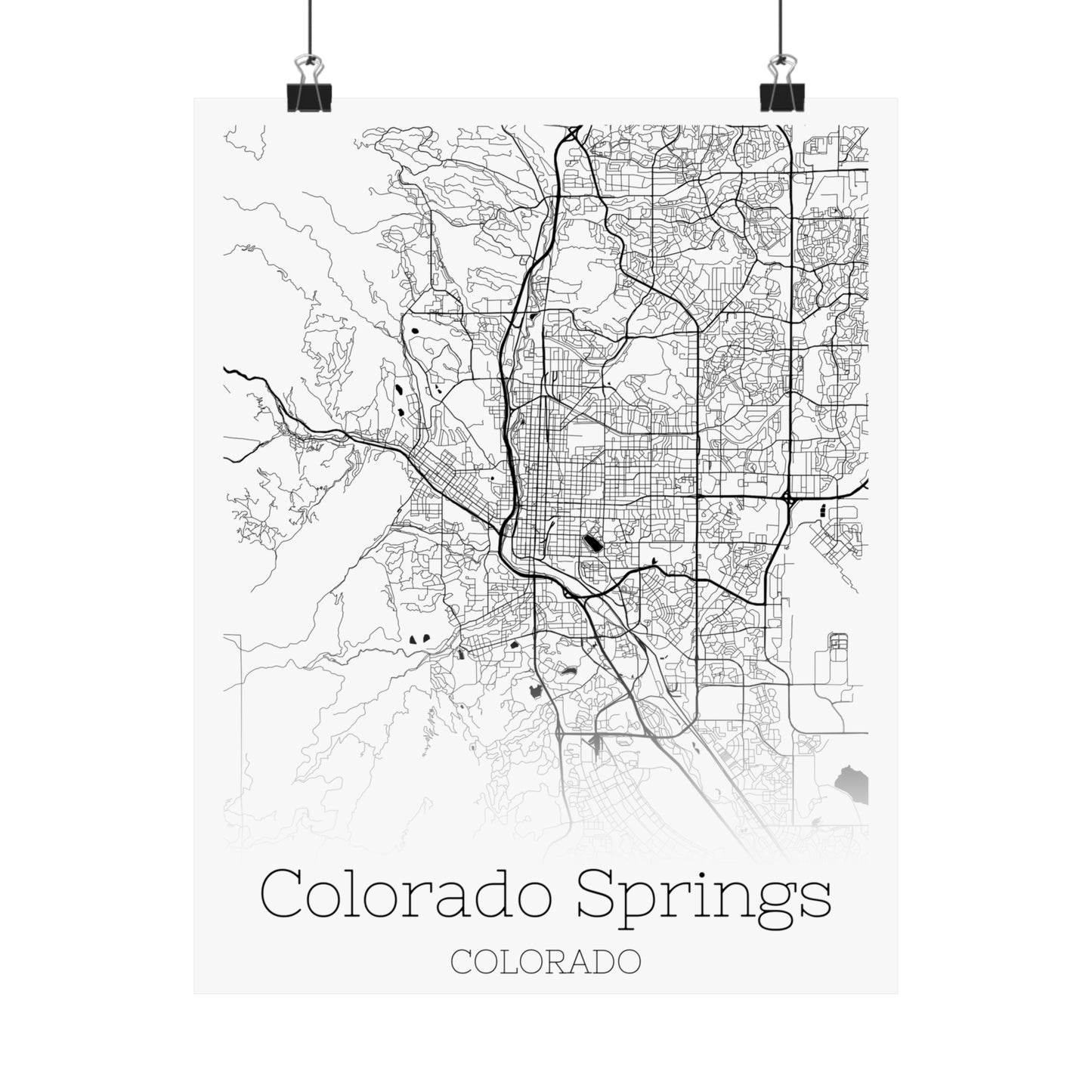 Colorado Springs Colorado City Map Matte Vertical Posters