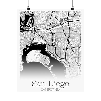 San Diego California City Map Matte Vertical Posters