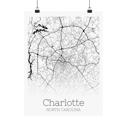 Charlotte North Carolina City Map Matte Vertical Posters