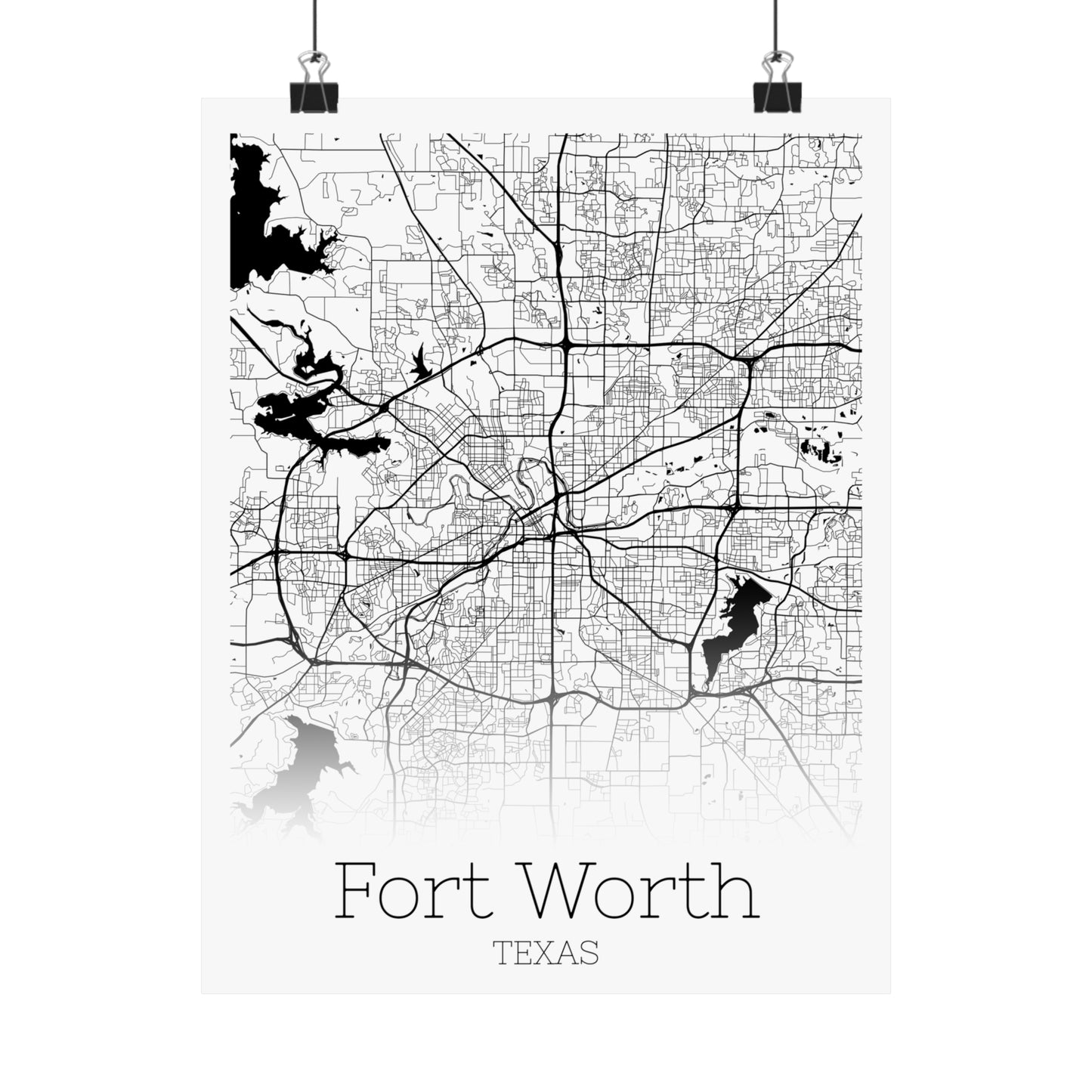 Fort Worth Texas City Map Matte Vertical Posters