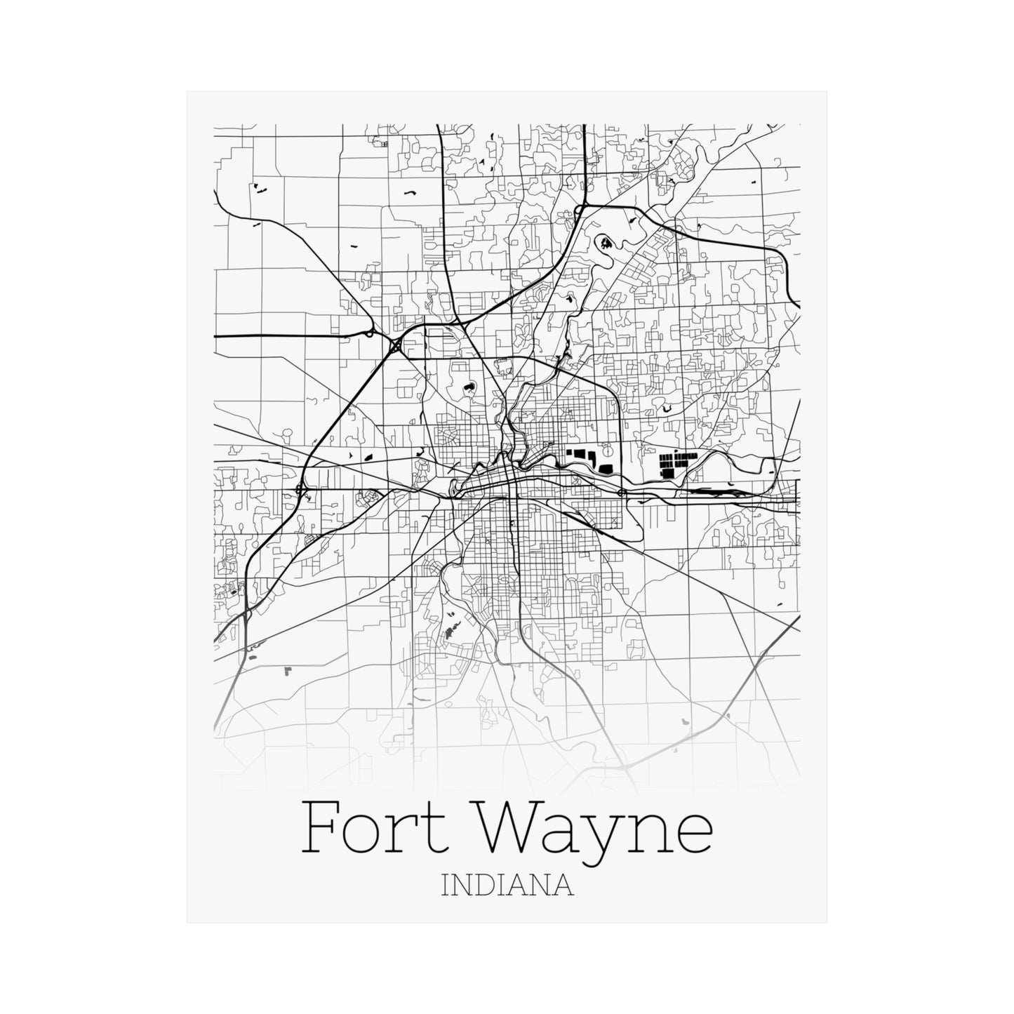 Fort Wayne Indiana City Map Matte Vertical Posters