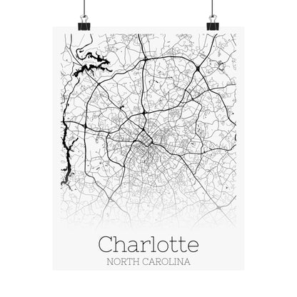 Charlotte North Carolina City Map Matte Vertical Posters