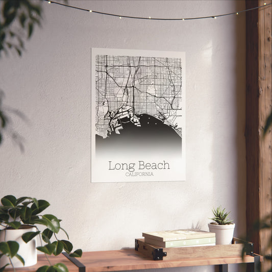 Long Beach California City Map Matte Vertical Posters