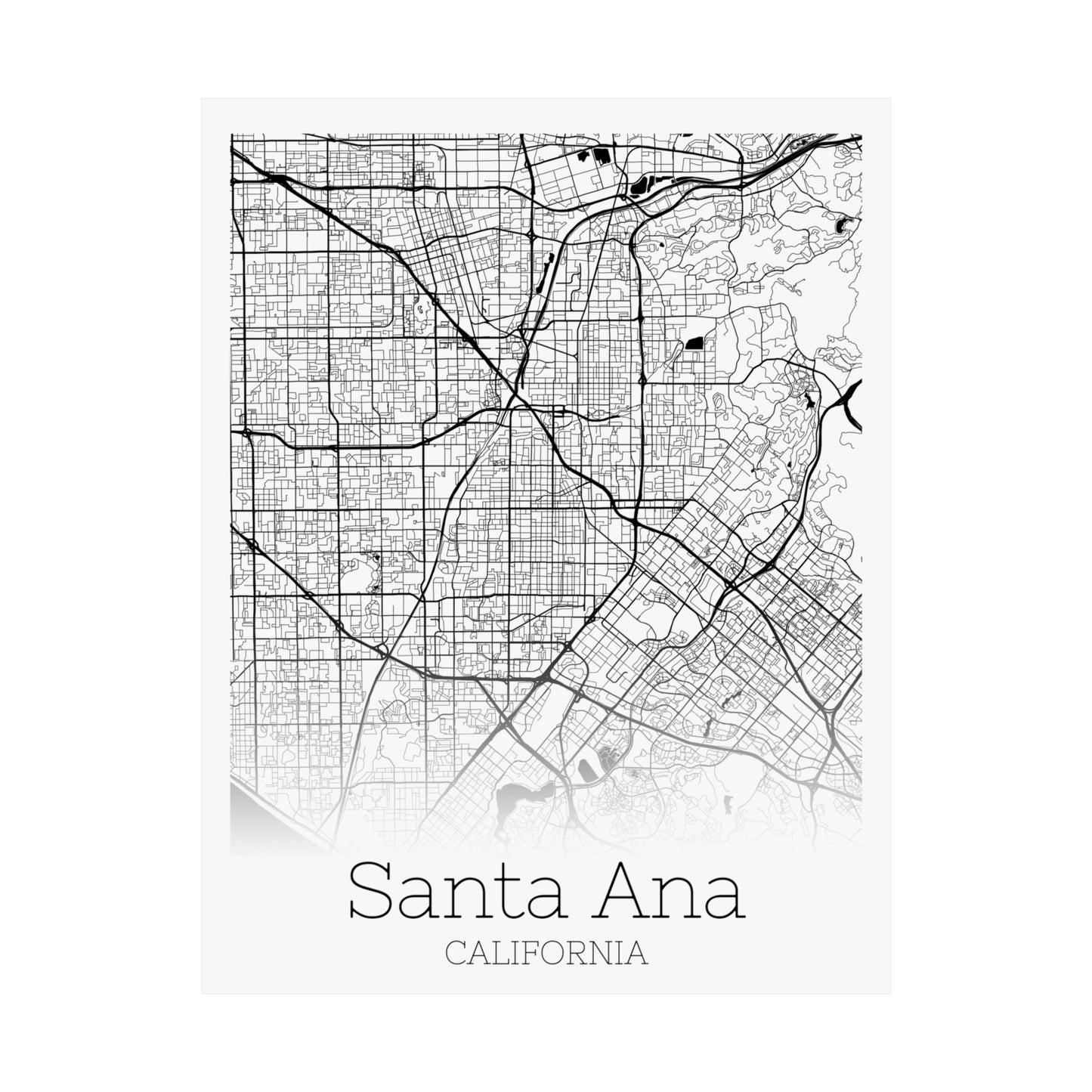 Santa Ana California City Map Matte Vertical Posters