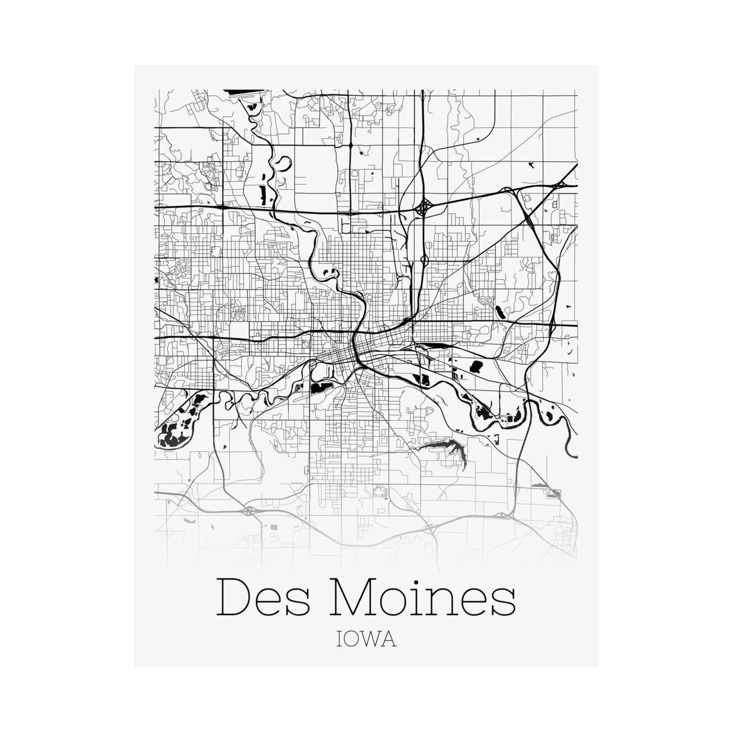 Des Moines Iowa City Map Matte Vertical Posters