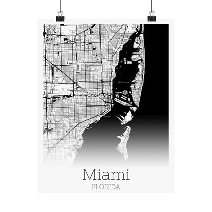 Miami Florida City Map Matte Vertical Posters