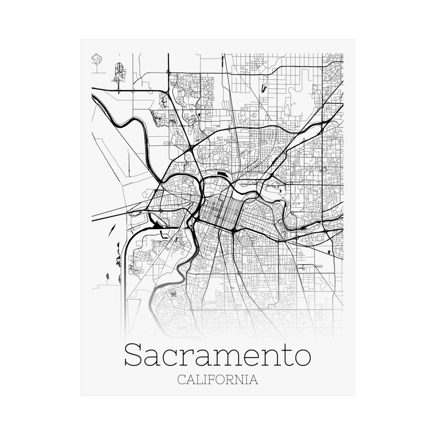 Sacramento California City Map Matte Vertical Posters