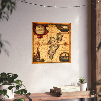 Old Map No: 16 Square Matte Poster, Vintage Poster