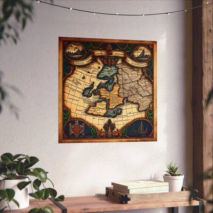 Old Map No: 09 Square Matte Poster, Vintage Poster