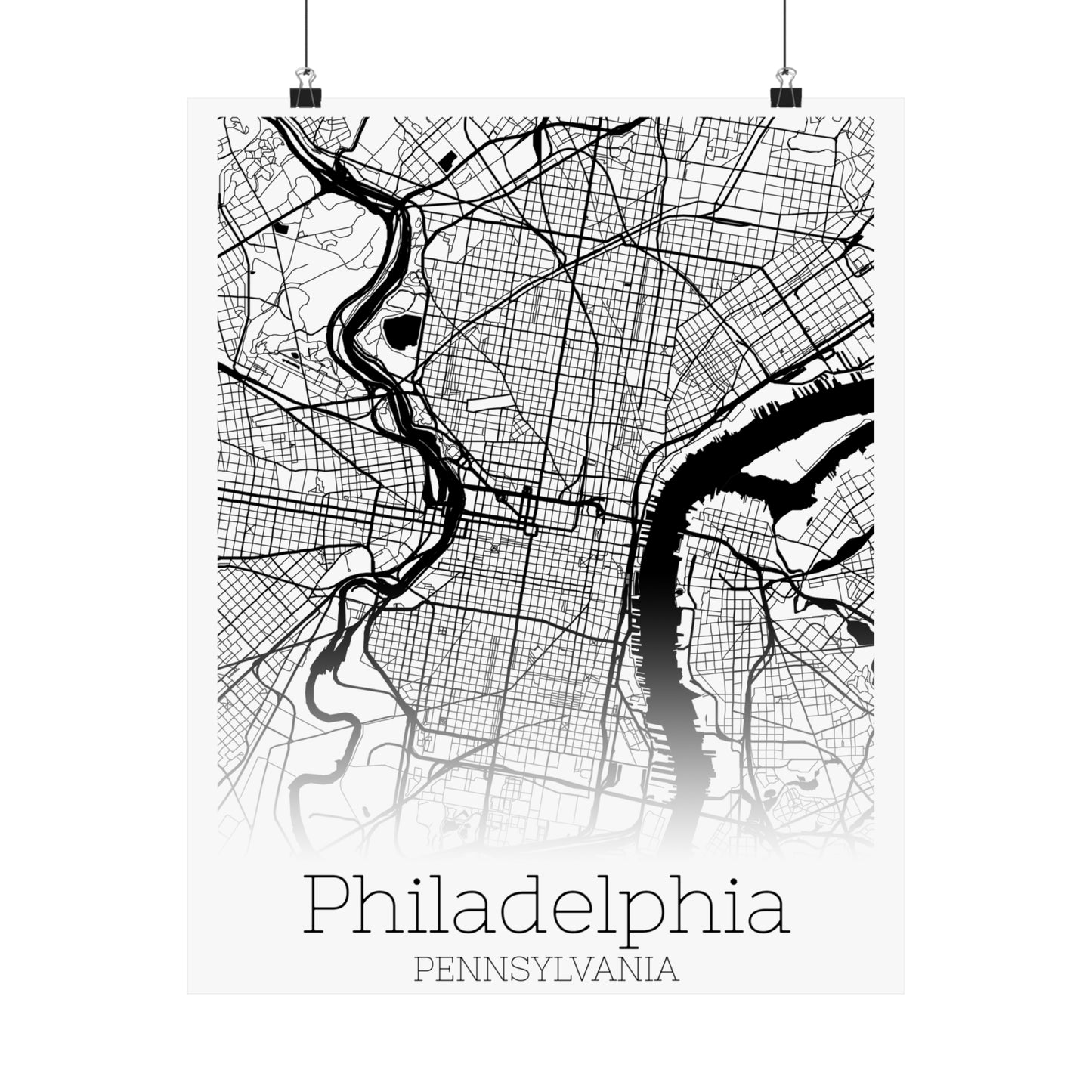 Philadelphia Pennsylvania City Map Matte Vertical Posters