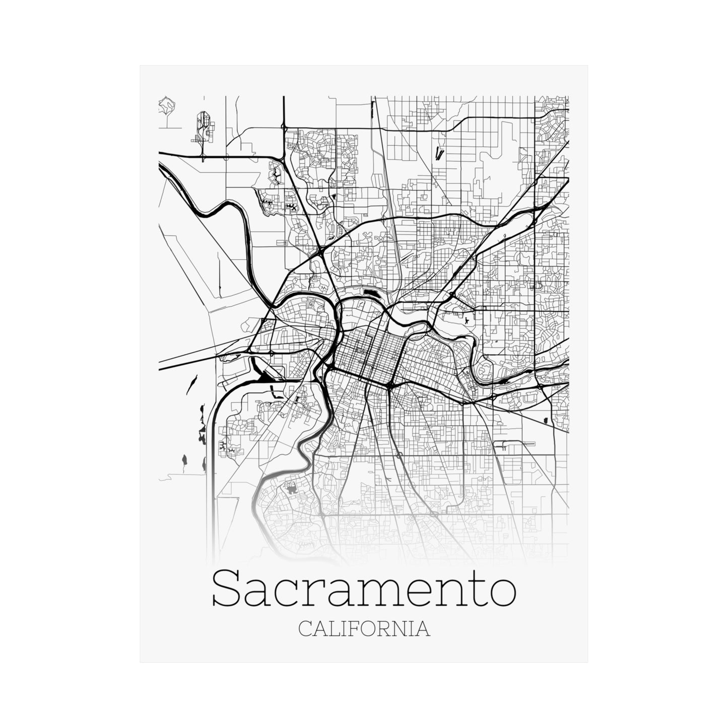 Sacramento California City Map Matte Vertical Posters