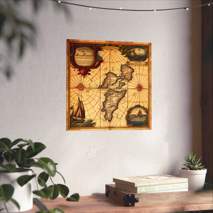 Old Map No: 16 Square Matte Poster, Vintage Poster