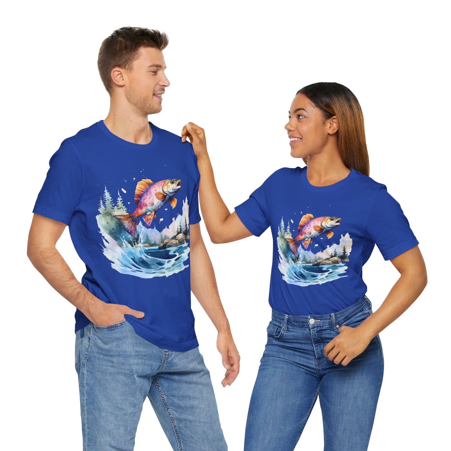 Fish Jumping View of Shore T-Shirt, Fishing, Fish Design, Colorful Fish T-Shirt