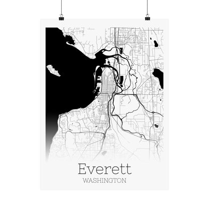 Everett Washington City Map Matte Vertical Posters