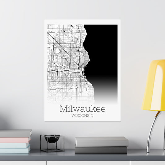 Milwaukee Wisconsin City Map Matte Vertical Posters