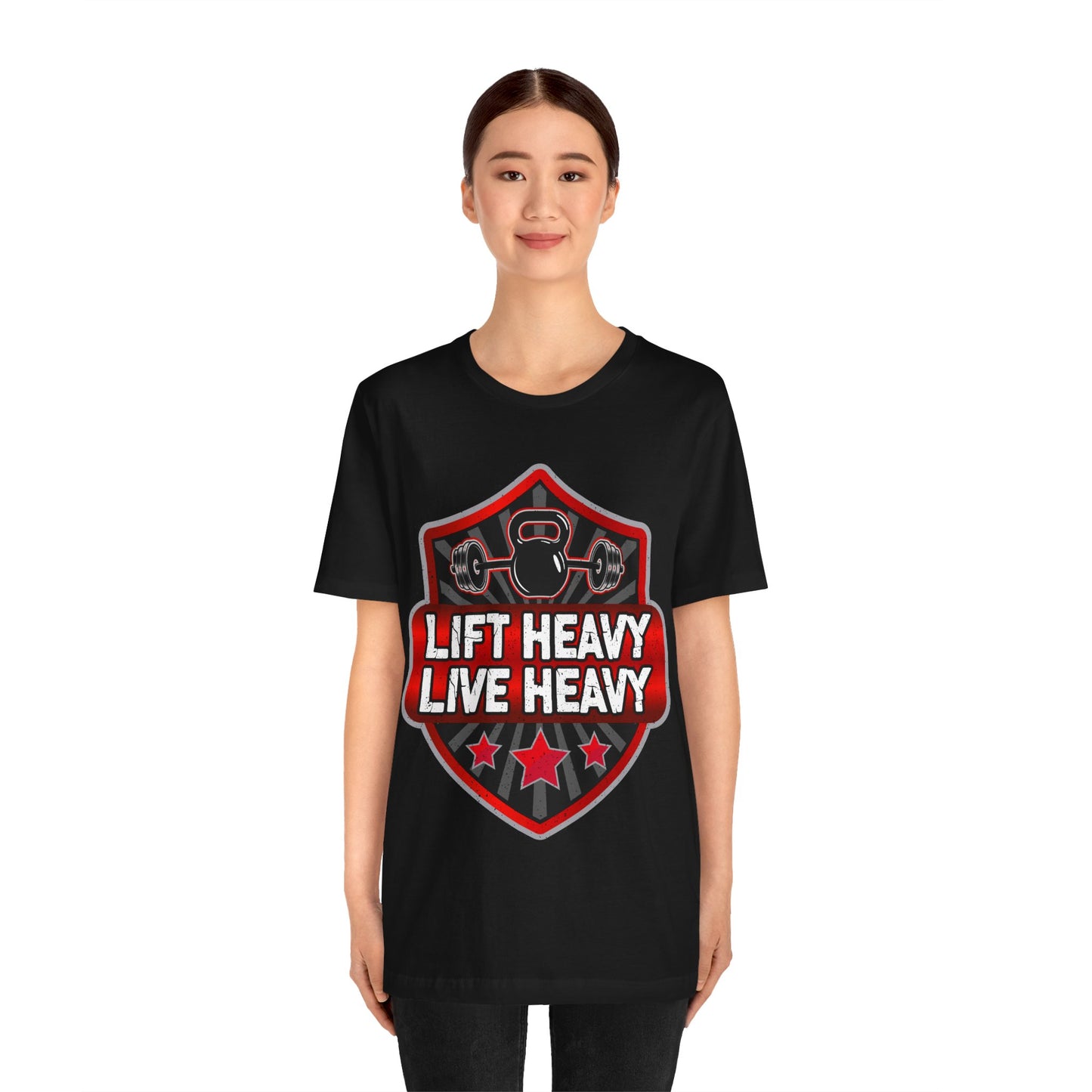 Lift Heavy Live Heavy T-Shirt, Gym Workout Fitness T-Shirt