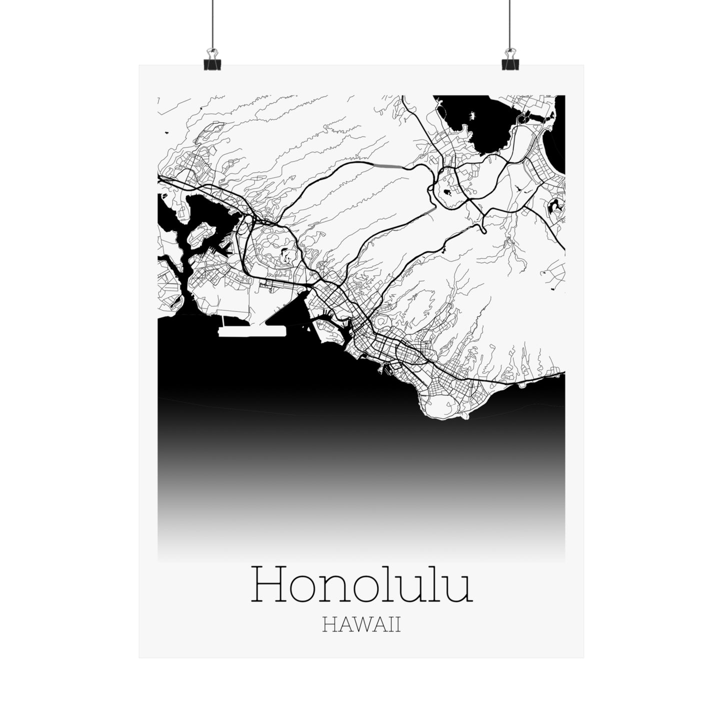 Honolulu Hawaii City Map Matte Vertical Posters