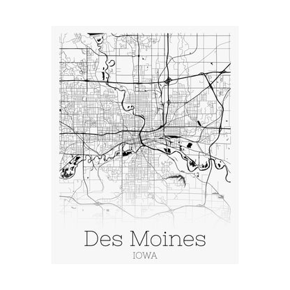 Des Moines Iowa City Map Matte Vertical Posters