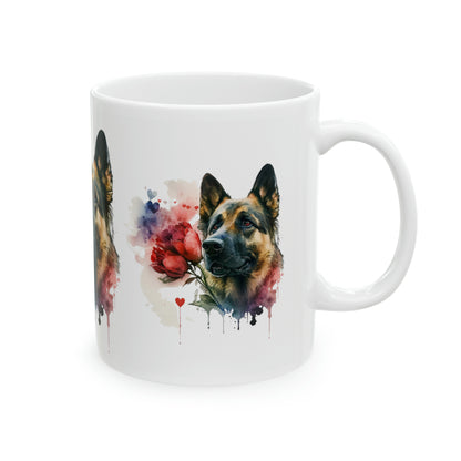 Dog Watercolor Valentine Flowers, Ceramic Mug, 11oz