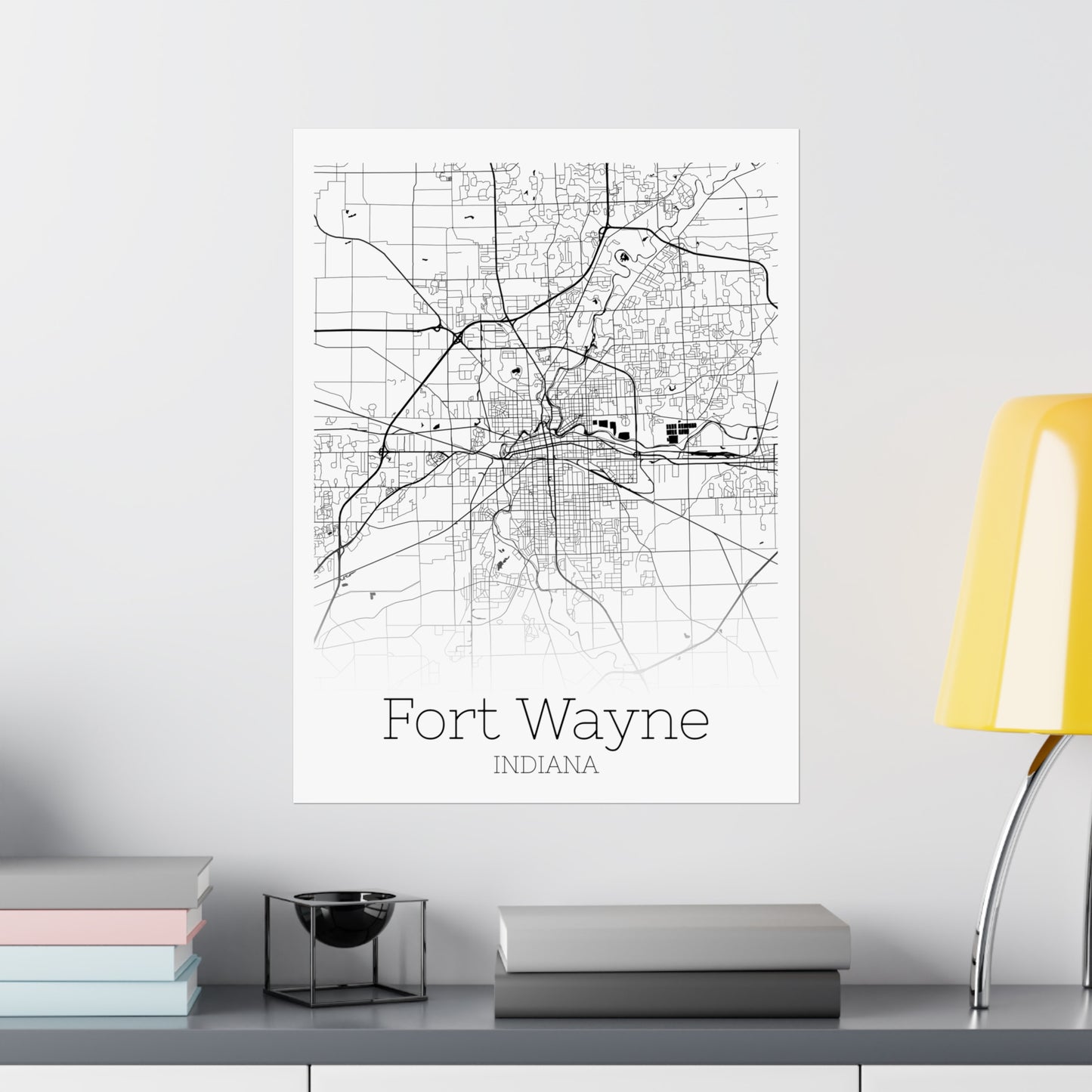 Fort Wayne Indiana City Map Matte Vertical Posters