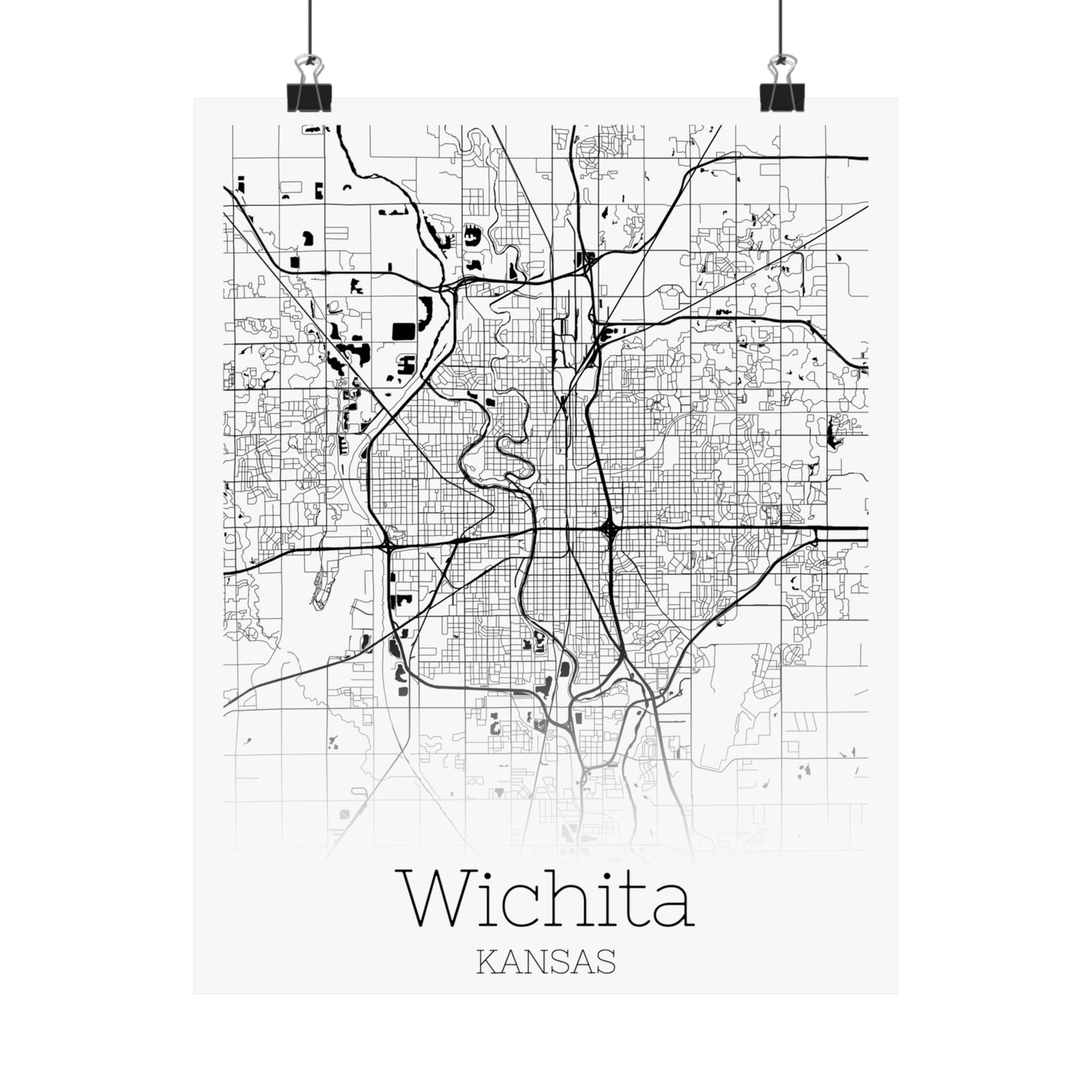 Wichita Kansas City Map Matte Vertical Posters