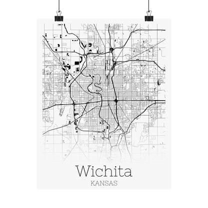 Wichita Kansas City Map Matte Vertical Posters