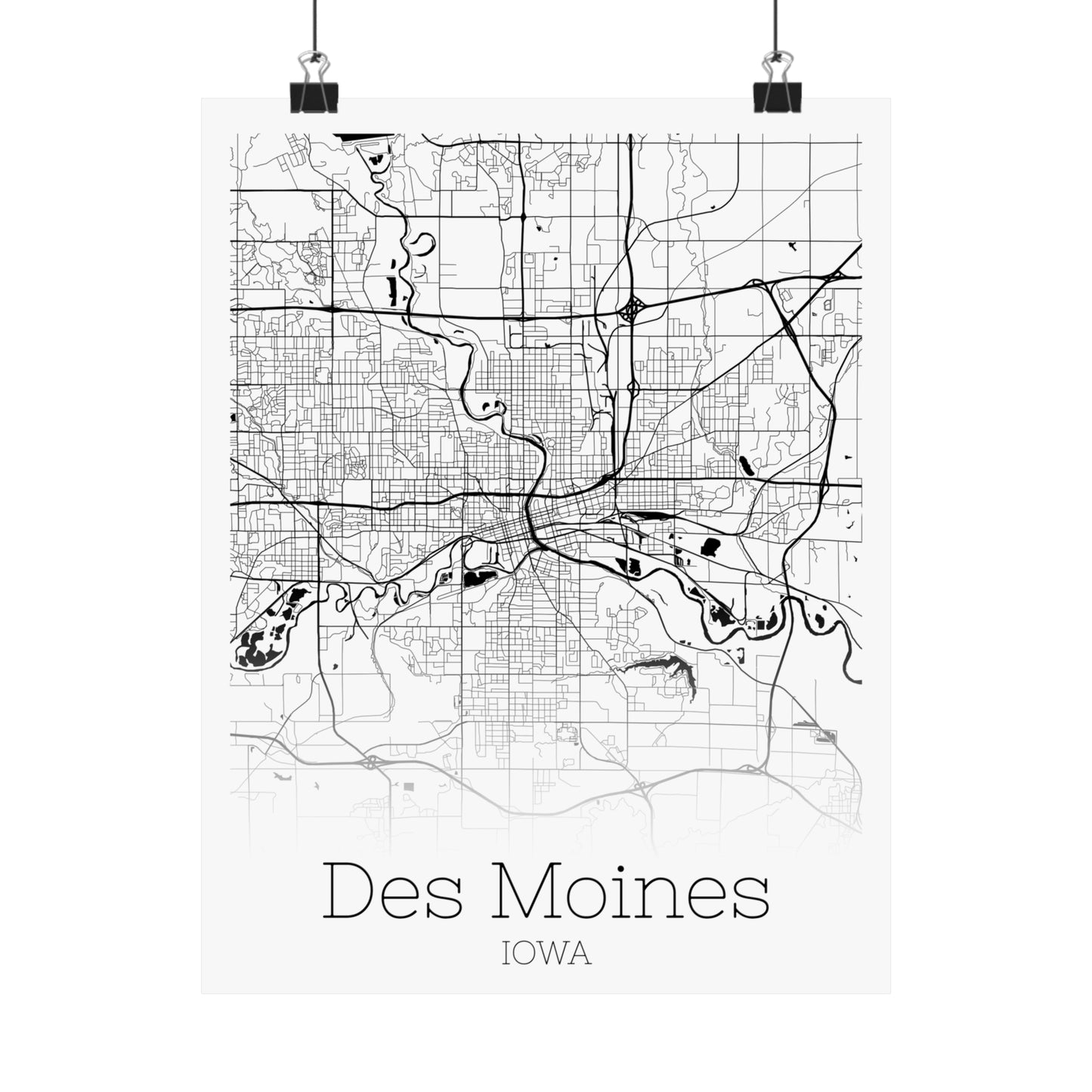 Des Moines Iowa City Map Matte Vertical Posters