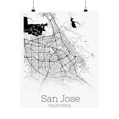 San Jose California City Map Matte Vertical Posters