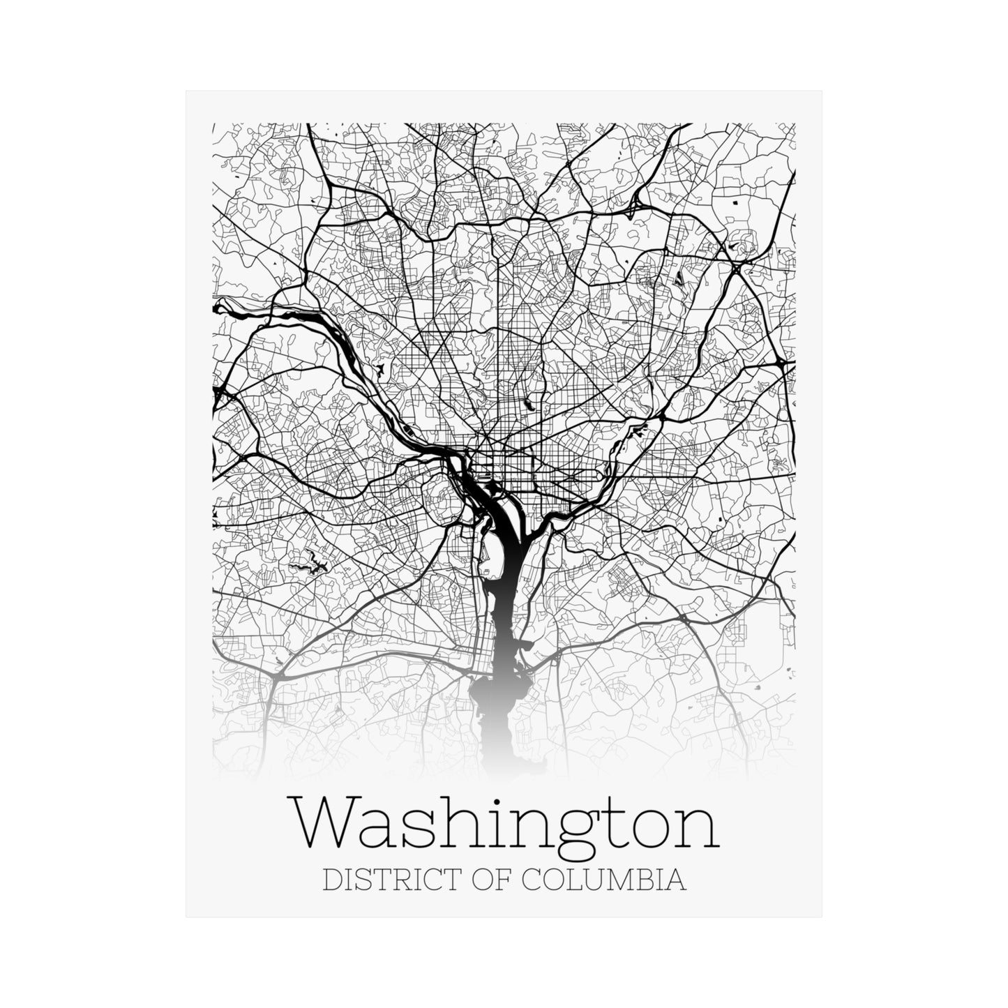 Washington DC City Map Matte Vertical Posters