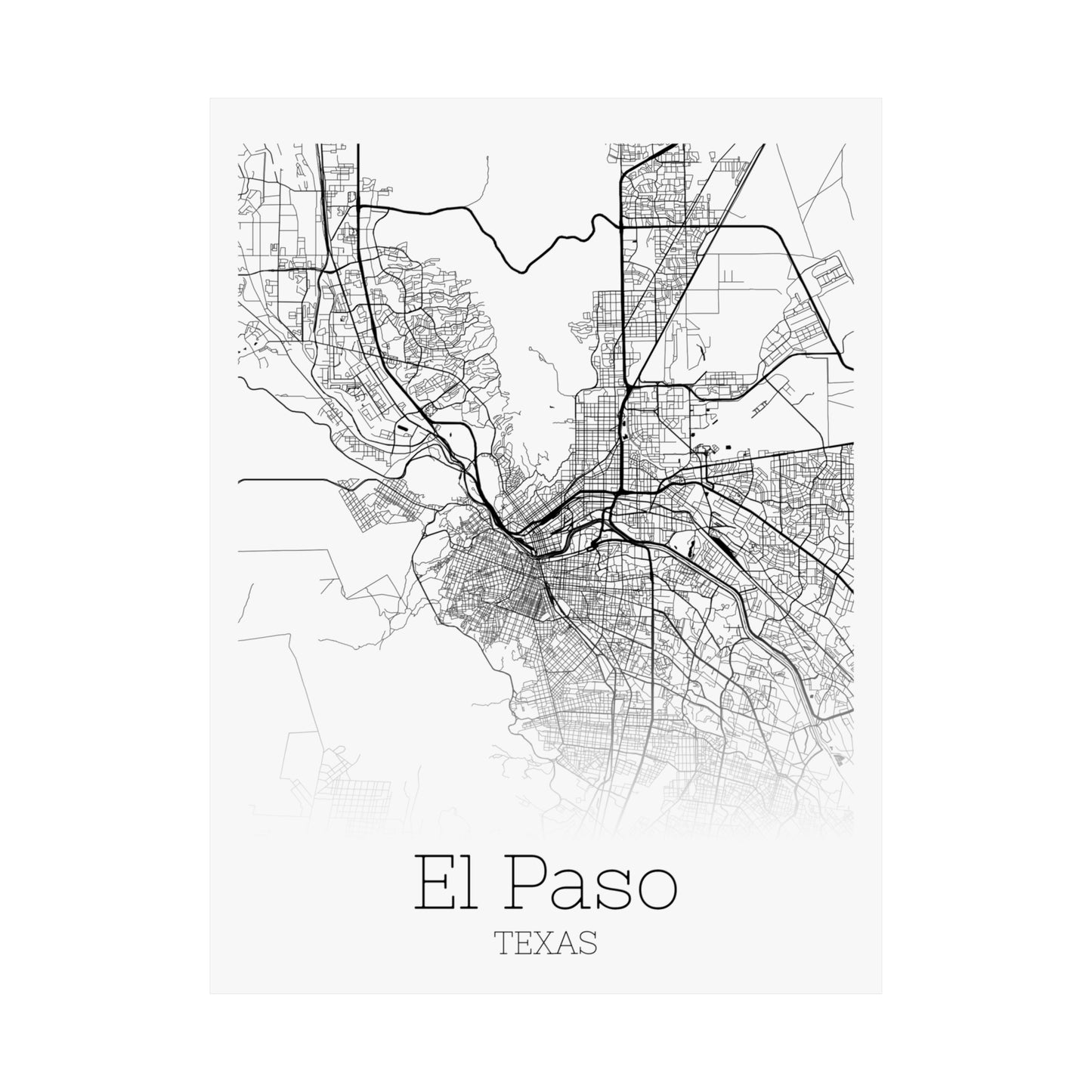 El Paso Texas City Map Matte Vertical Posters