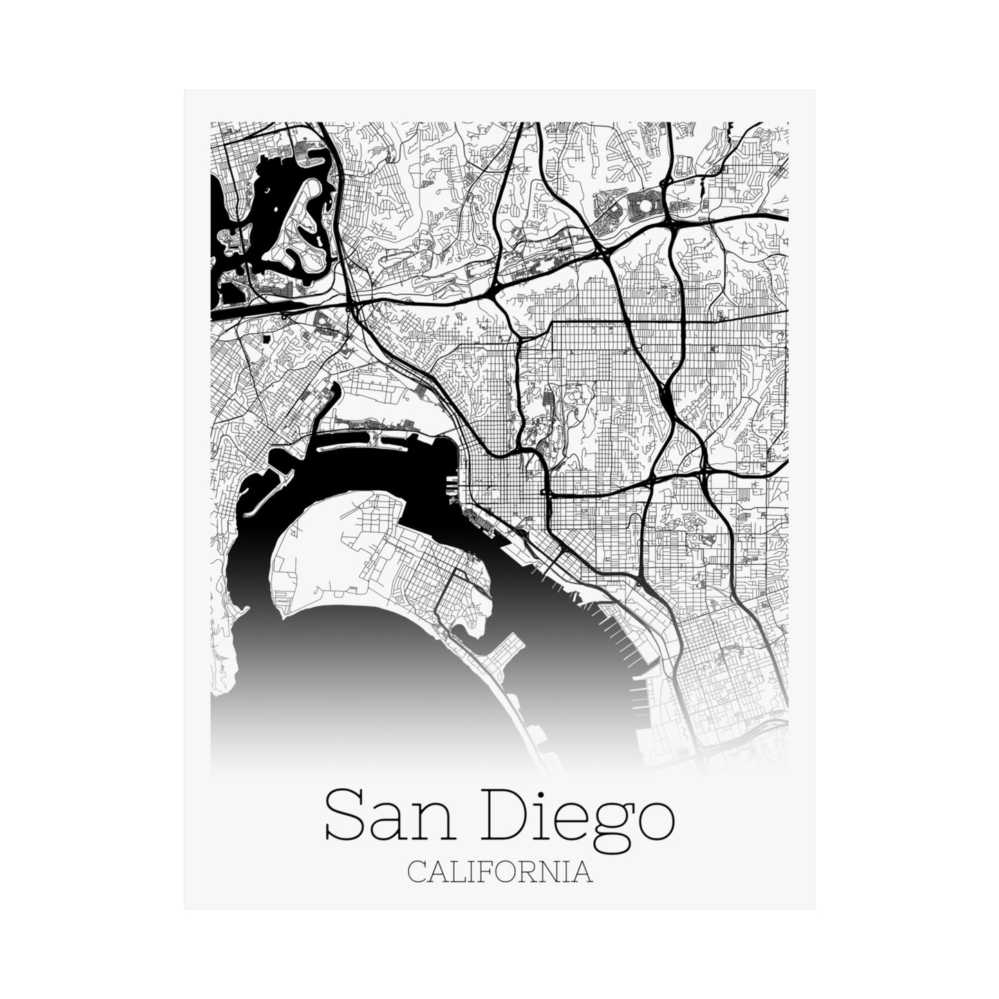 San Diego California City Map Matte Vertical Posters