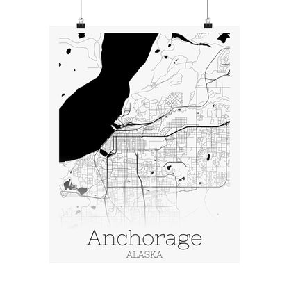 Anchorage Alaska City Map Matte Vertical Posters