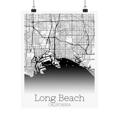 Long Beach California City Map Matte Vertical Posters