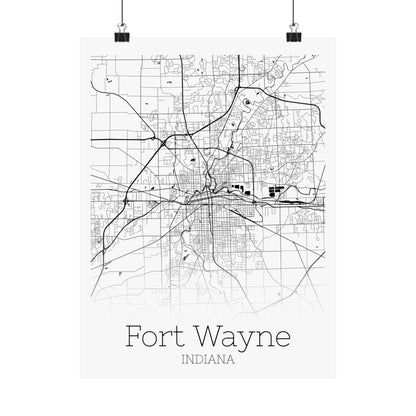 Fort Wayne Indiana City Map Matte Vertical Posters