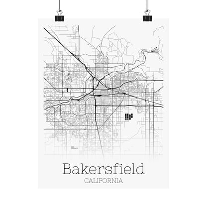 Bakersfield California City Map Matte Vertical Posters