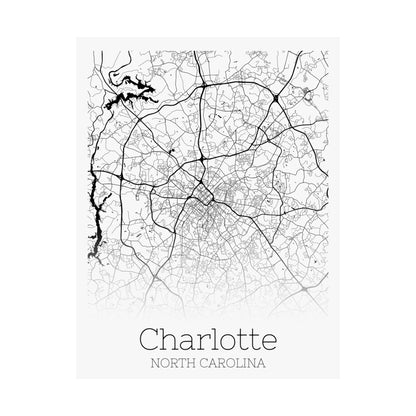 Charlotte North Carolina City Map Matte Vertical Posters