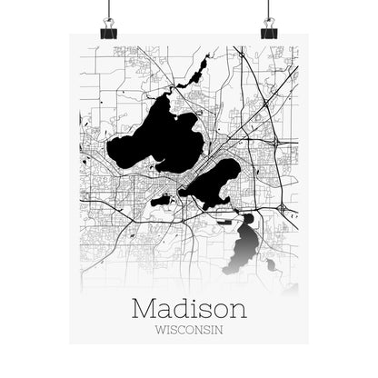 Madison Wisconsin City Map Matte Vertical Posters